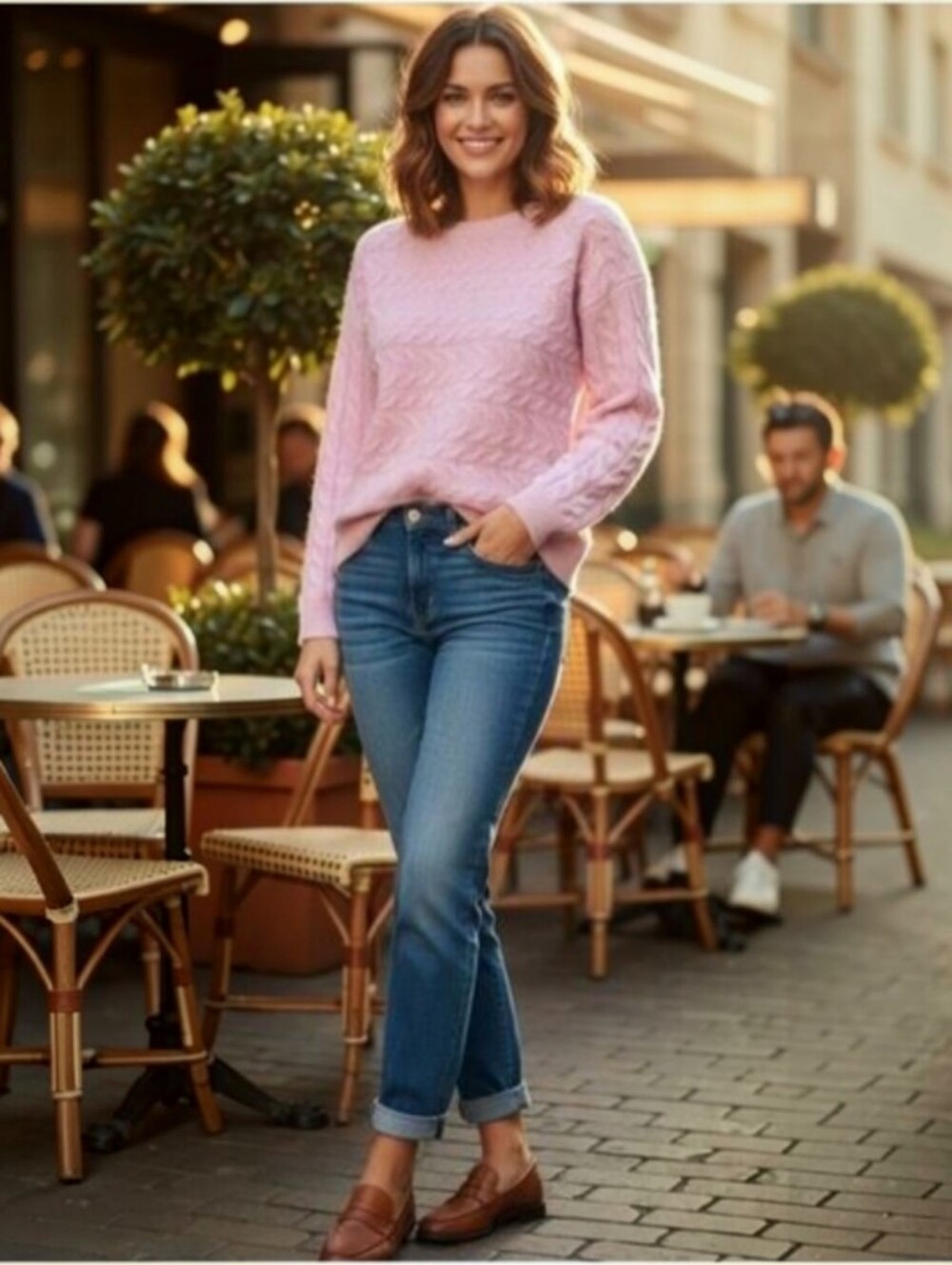 Talbots peach wool/cashmere blend 3D Knit sweater Size M EUC